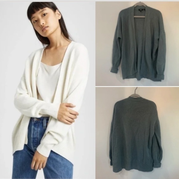 Theory Cardigan Oversized Open Front Cardi Cashmere in Blue Green - Picture 1 of 7